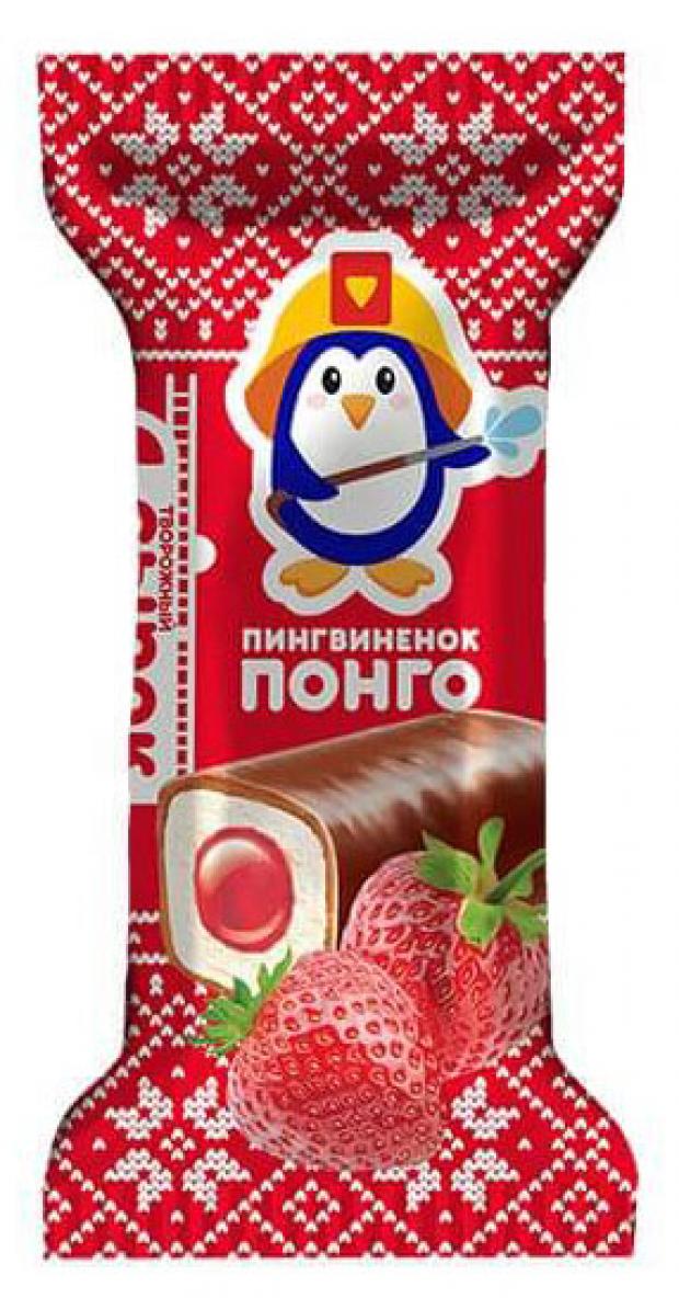 Сырок творожный Пингвиненок Понго с клубникой в шоколадной глазури, 40 г