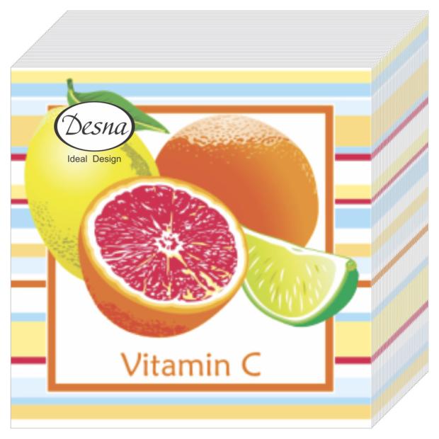 Салфетки бумажные 1 слойные Vitamin C 24х24, 40 шт