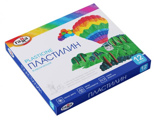 Пластилин Гамма Классический со стеком, 12 цветов пластилин 36 цветов 720 г гамма классический со стеком