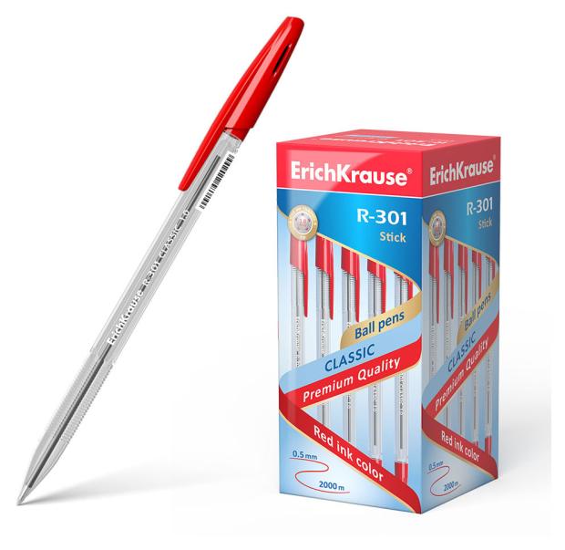 

Ручка шариковая ErichKrause R-301 Classic Stick 1.0, красная, 1 шт
