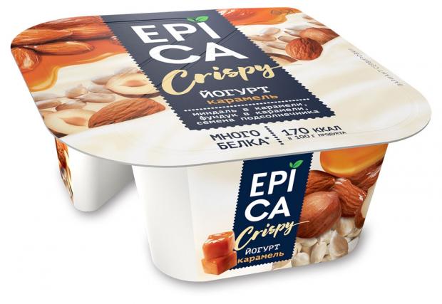 

Йогурт Epica CRISPY с карамелью семенами подсолнечника орехами карамелью 10,2%, 140 г