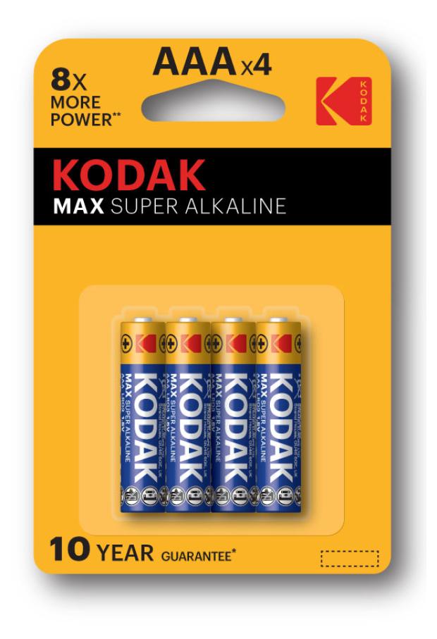 Батарейки Kodak LR03-4BL MAX SUPER Alkaline AAA, 4 шт батарейки kodak max super alkaline lr6 2bl kaa 2