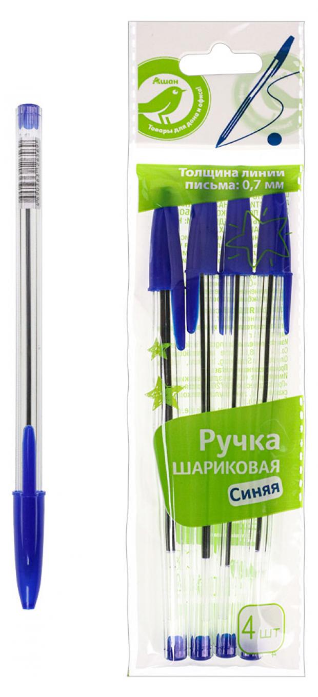 

Ручки шариковые АШАН 0,7 мм синий, 4 шт