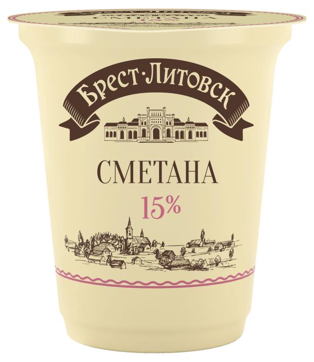 Сметана Брест-Литовск 15% БЗМЖ, 300 г сметана залесский фермер фермерская 20% бзмж 300 г