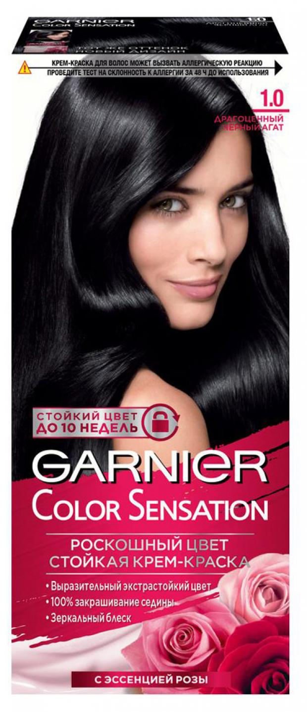 фото Крем-краска для волос garnier color sensation черный агат тон 1.0, 112 мл