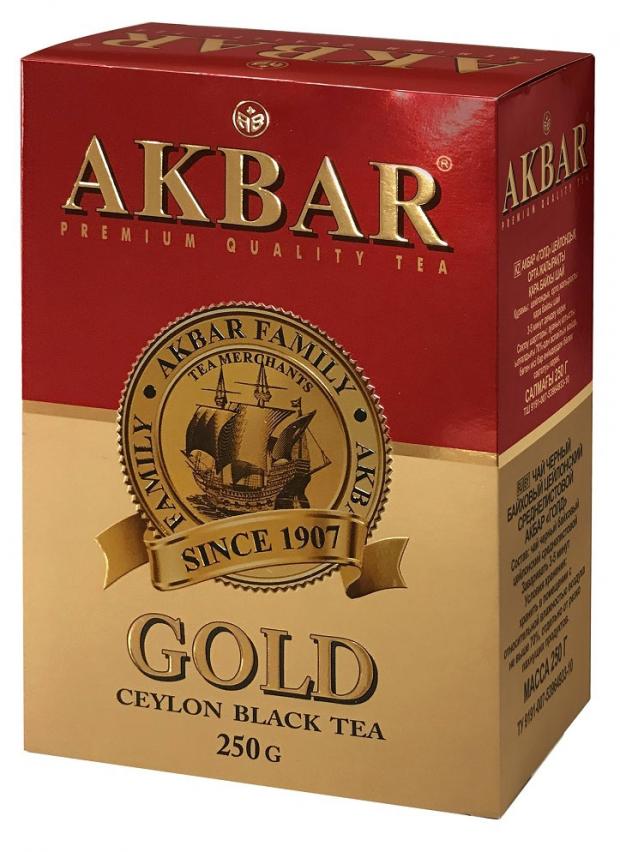 Чай черный AKBAR GOLD цейлонский листовой, 250 г чай черный akbar цейлонский крупнолистовой 250 г