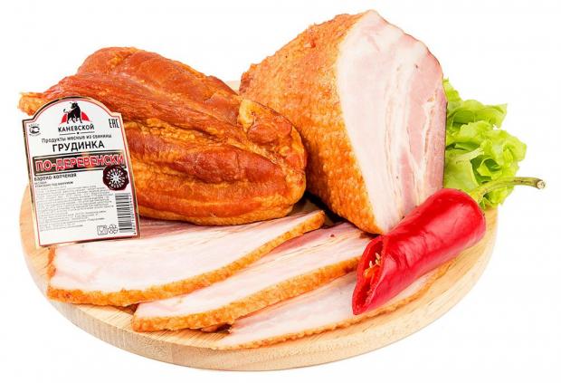 Грудинка варено-копченая Каневской По-деревенски (0,5-0,8 кг) , 1 упаковка ~ 0,6 кг