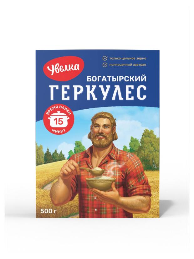 Хлопья овсяные Увелка Геркулес Богатырский 15 минут, 500 г