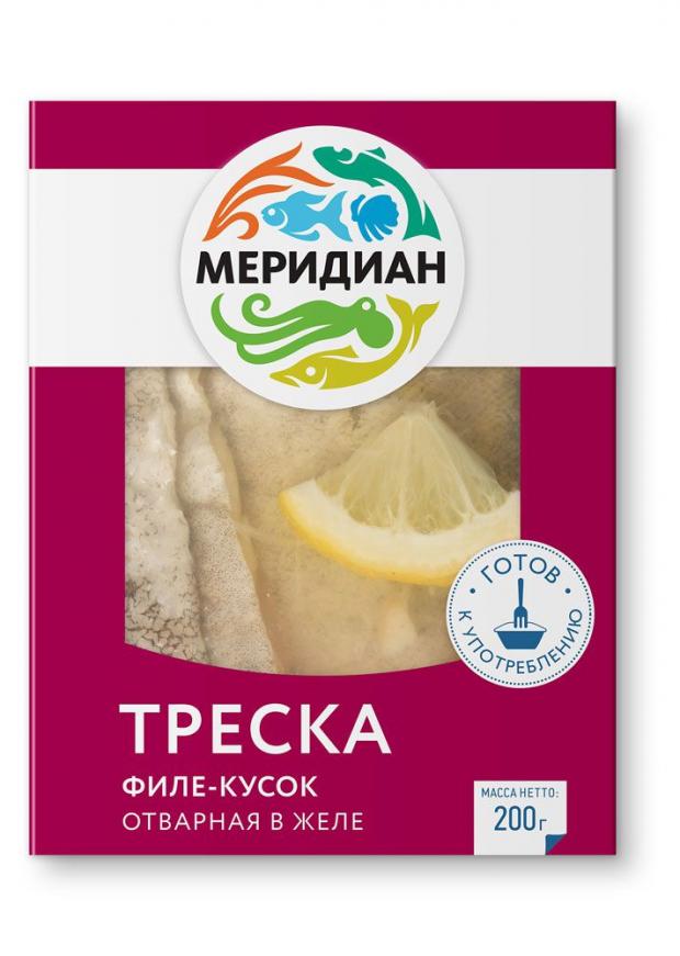 Треска Меридиан отварная в желе, 200 г коктейль из морепродуктов меридиан в желе 200 г