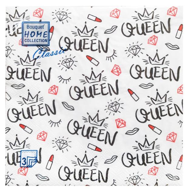 

Салфетки одноразовые бумажные трехслойные Queen 33х33 см, 20 шт