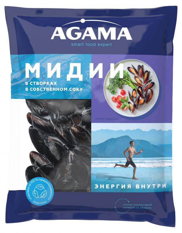 Мидии варено-мороженные Agama в створках в собственном соку, 450 г