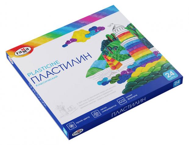 Пластилин Гамма Классический со стеком 24 цвета, 480 г пластилин 36 цветов 720 г гамма классический со стеком