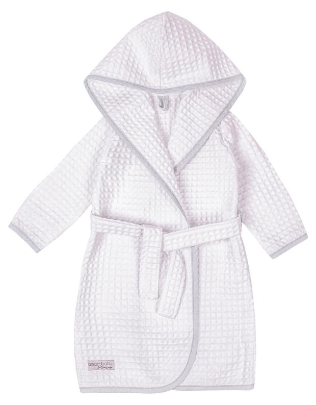 

Халат детский с капюшоном Amarobaby вафельный белый, р 98-104