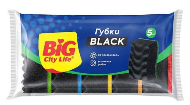 Губки для мытья посуды BIG CITY LIFE Максима Black с волнистой поверхностью, 5 шт набор губок big city life max 10х7х3 5см крупнопористый поролон фибра 5шт