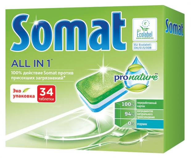 Таблетки для посудомоечной машины Somat All in 1 Pronature, 34 шт