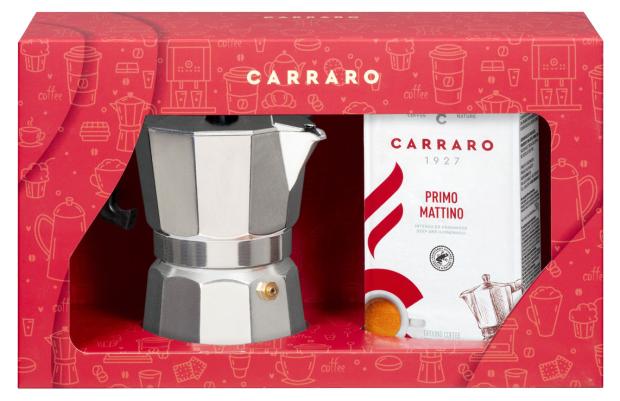 

Набор подарочный Carraro Кофе молотый Primo Mattino 250 г + гейзерная кофеварка Italco Express
