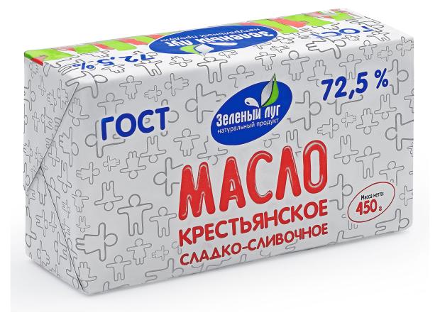 Масло сливочное Зеленый луг Крестьянское 72,5% БЗМЖ, 450 г