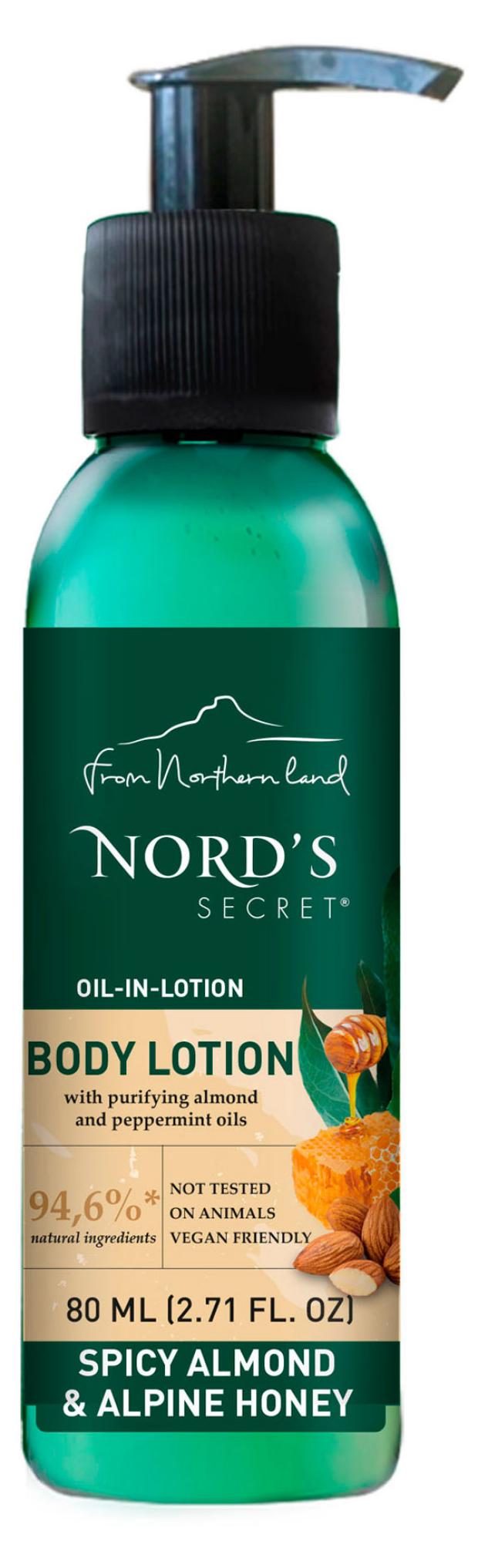 Лосьон для тела NORD'S SECRET Пряный миндаль и альпийский мед увлажняющий с эфирным маслом, 80 мл