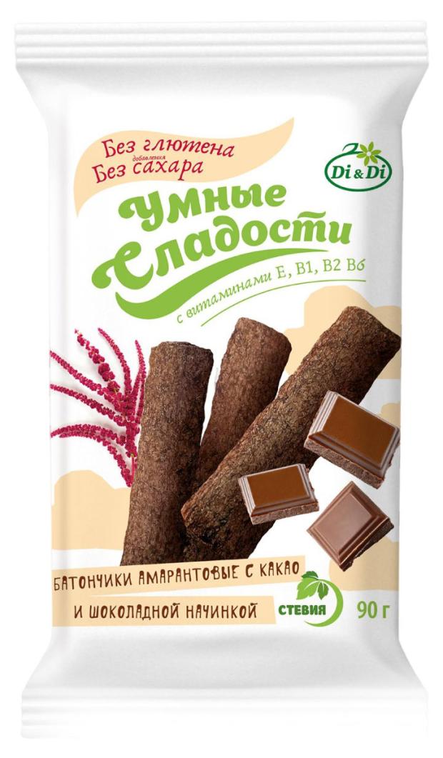 

Батончики амарантовые Умные сладости с какао и шоколадной начинкой, 90 г