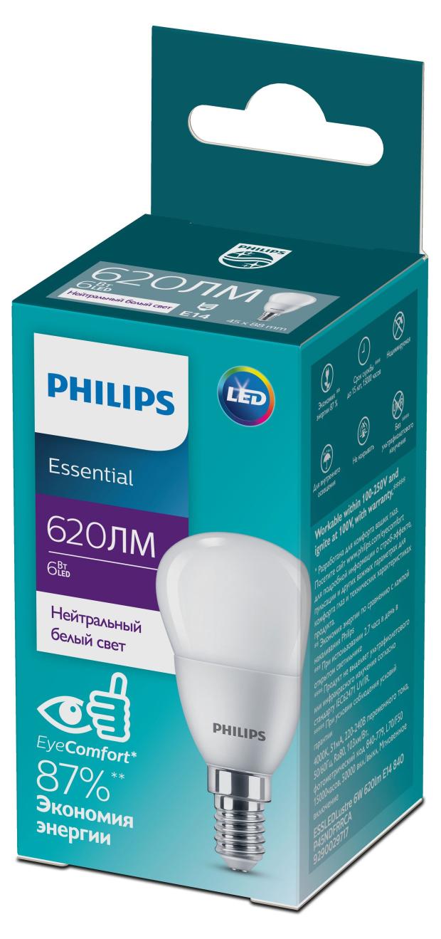 

Лампочка светодиодная Philips LED E14 620 Лм нейтральный белый свет, 6 Вт