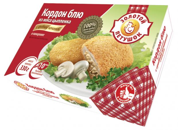 

Кордон Блю из мяса цыпленка Золотой Петушок с грибной начинкой в панировке, 330 г