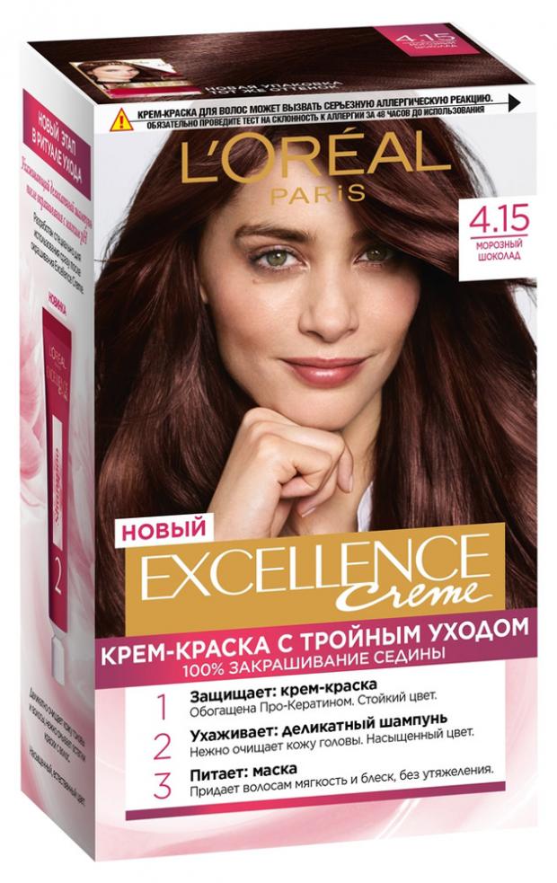 Крем-краска для волос L'Oreal Paris Excellence морозный шоколад тон 4.15, 192 мл