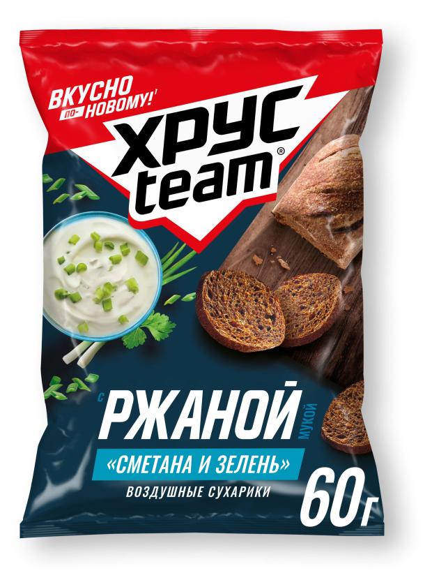 Сухарики Хрусteam ржаные Сметана-Зелень, 60 г сухарики ржаные хрусteam со вкусом сметаны 40 г