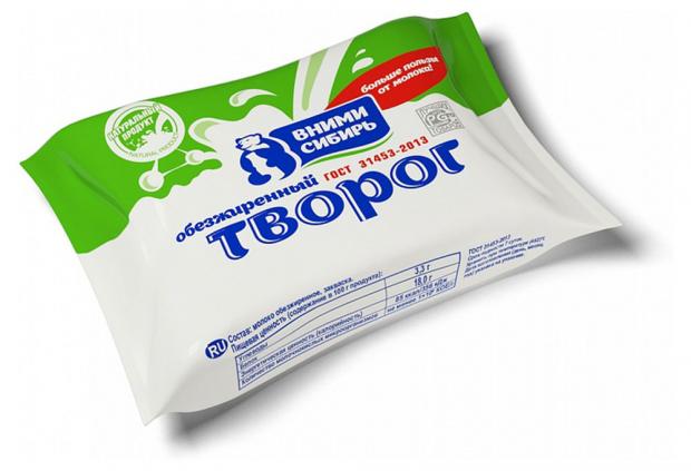 Творог обезжиренный Вними Сибирь БЗМЖ, 200 г
