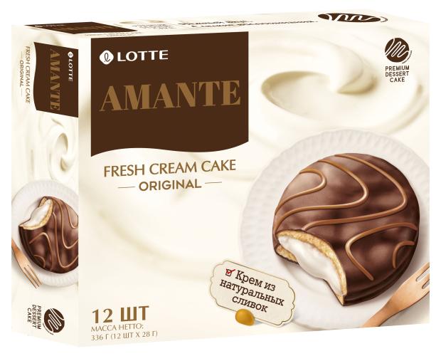 Пирожное глазированное Lotte со сливочной прослойкой Amante, 336 г