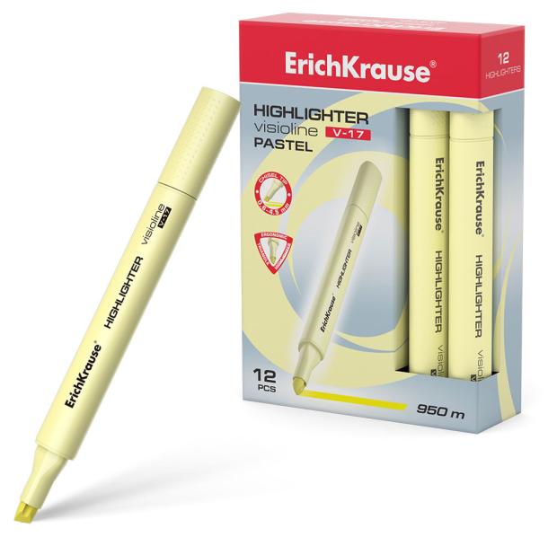

Текстовыделитель ErichKrause Visioline V-17 Pastel желтый, 1 шт