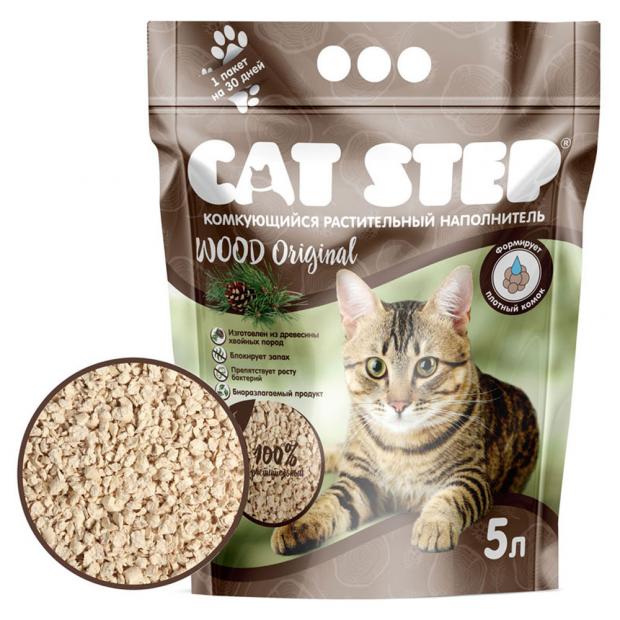 Наполнитель для кошачьих туалетов Cat Step Wood Original комкующийся древесный, 5 л