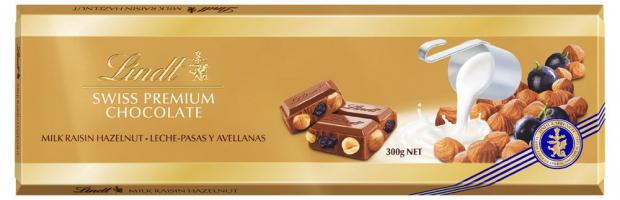 

Шоколад молочный Lindt Swiss Premium Chocolate с изюмом и фундуком, 300 г
