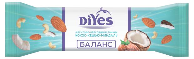 

Батончик фруктово-ореховый DiYes Кокос-кешью-миндаль с молочным шоколадом витаминами и железом, 40 г