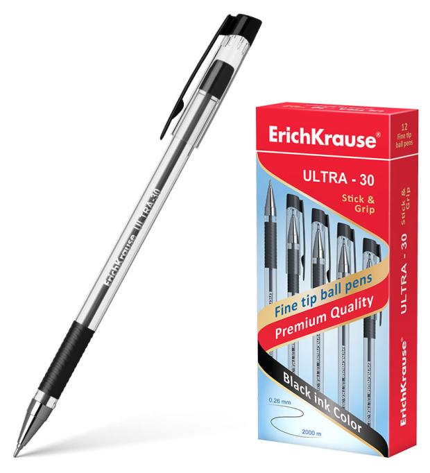 

Ручка шариковая ErichKrause Ultra-30 Stick&Grip Classic, черная, 1 шт