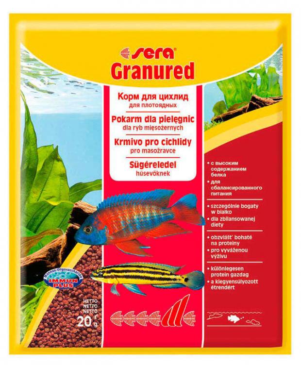 Корм для плотоядных цихлид Sera Granured гранулы, 20 г корм для рыб sera granured nature для мелких плотоядных цихлид 250мл 135г