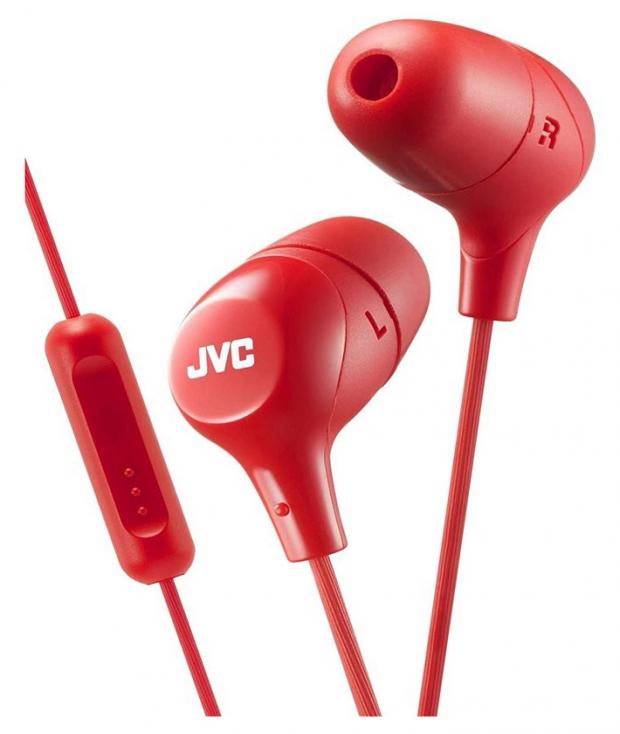 Наушники JVC HA-FX38M с микрофоном и пультом красные