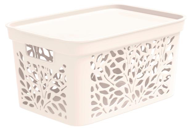 Корзина 4 Family Leaves с крышкой молочная, 10 л, 333х225х174 мм