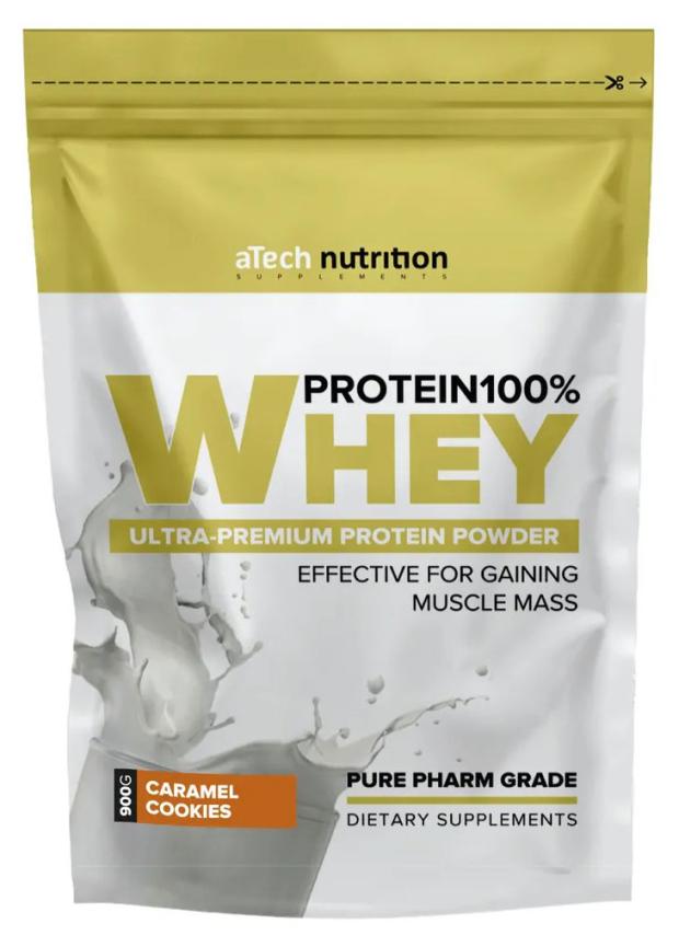 Протеин aTech Whey Protein 100% печенье карамель, 900 г