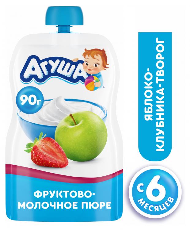

Пюре Агуша яблоко клубника творог с 6 мес., 90 г