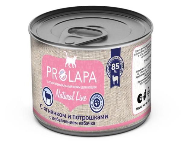 

Влажный корм для кошек Prolapa Natural Line с ягненком, потрошками и кабачком, 200 г