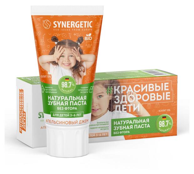 

Зубная паста детская Synergetic Апельсиновый джем укрепляющая без фтора от 3 до 6 лет, 50 г