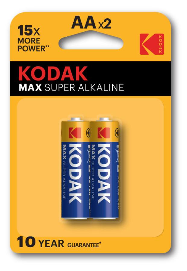 Батарейки Kodak LR6-2BL MAX SUPER Alkaline AA, 2 шт батарейки kodak lr03 2bl max super alkaline ааa 2 шт