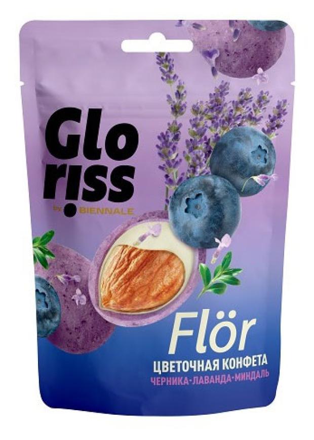 

Конфета Gloriss by Biennale миндаль в белой шоколадной глазури с черникой и лавандой, 65 г