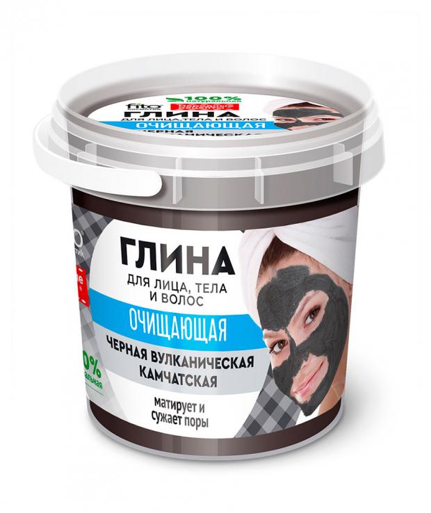 

Глина для лица тела и волос Народные рецепты Очищающая черная камчатская, 155 мл