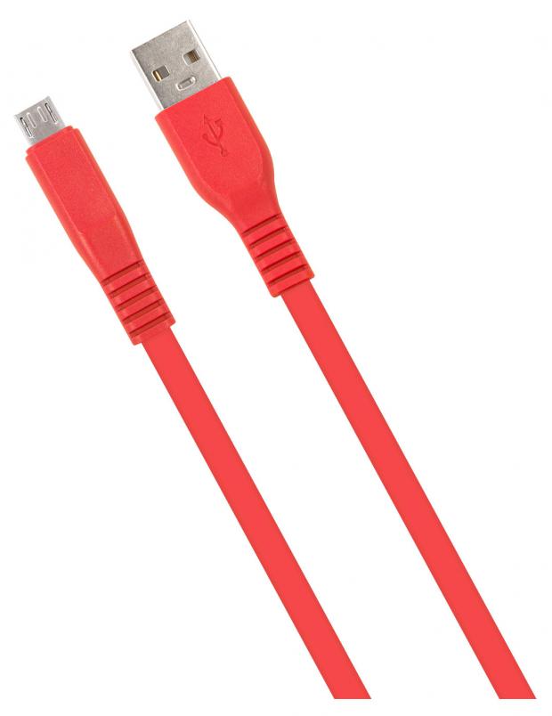 Дата-кабель mObility USB-micro USB 3А плоский красный, 2 м