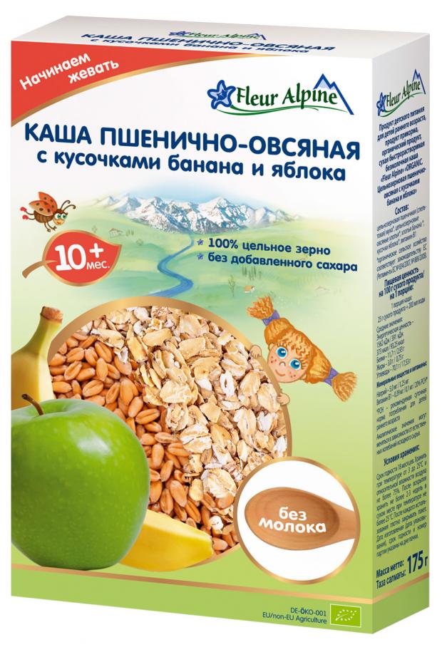 

Каша безмолочная детская Fleur Alpine пшенично-овсяная с кусочками банана и яблока, с 10 месяцев, 175 г