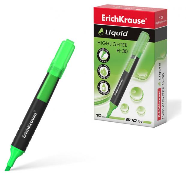 

Текстмаркер с жидкими чернилами ErichKrause Liquid H-30, зеленый