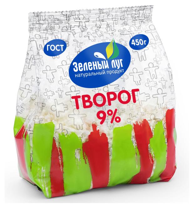 Творог Зеленый луг зерненый 9% БЗМЖ, 450 г