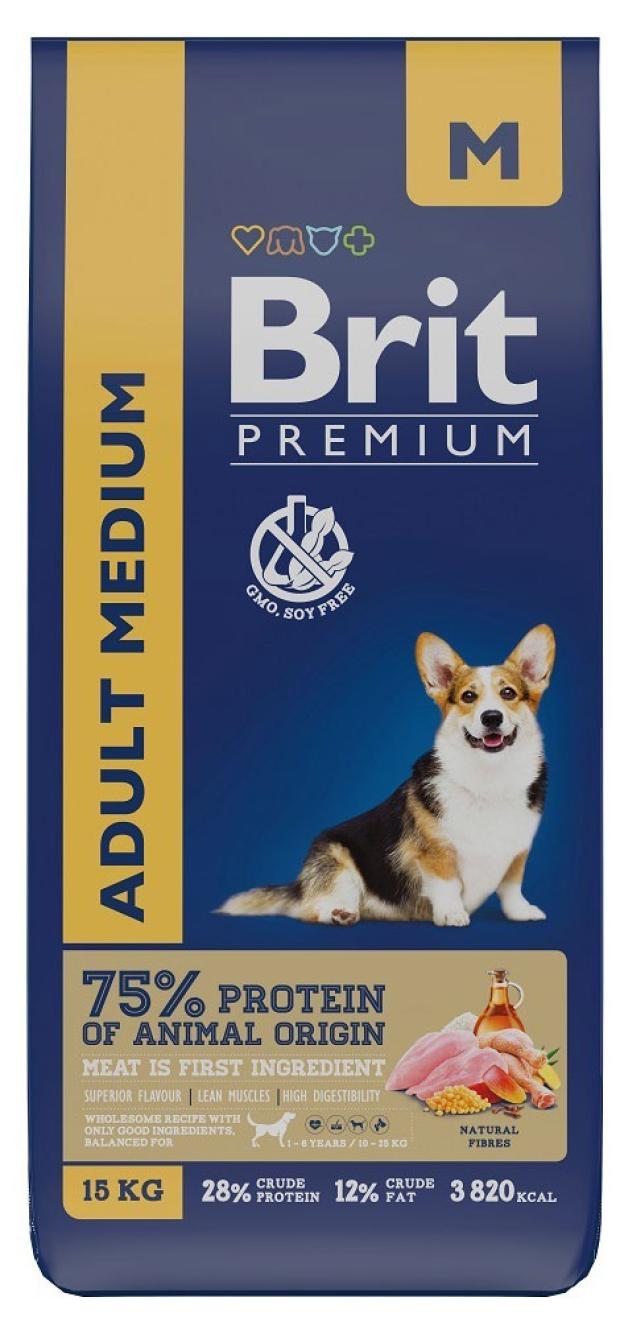 Сухой корм для собак Brit Premium Dog Adult Medium средних пород, 15 кг