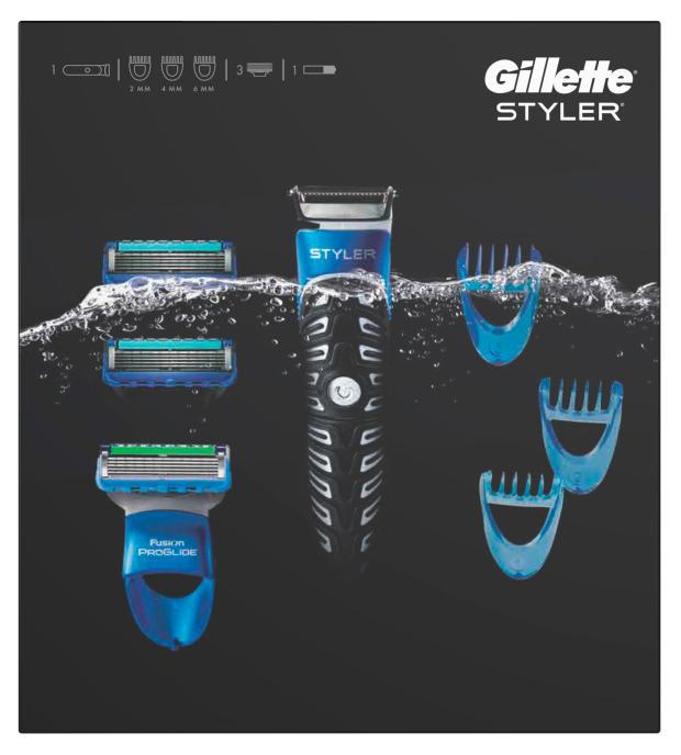 Набор подарочный Gillette бритва Gillette Styler + 3 насадки-гребня + сменные кассеты Fusion5 ProGlide 3 шт